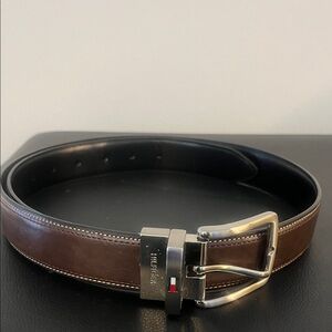 Tommy Hilfiger Dark Brown Leather Belt with Silver Buckle